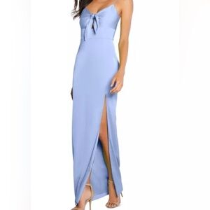 Chic Light Blue Maxi Dress with Bow Detail